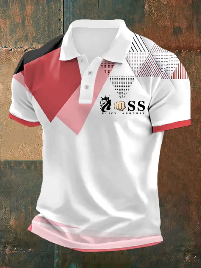 Men's Retro Letter Print Casual Polo Shirt