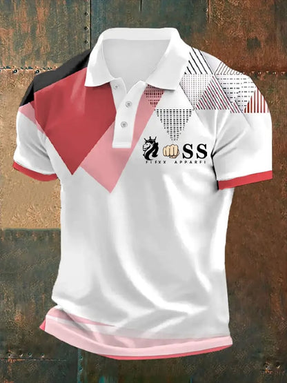 Men's Retro Letter Print Casual Polo Shirt