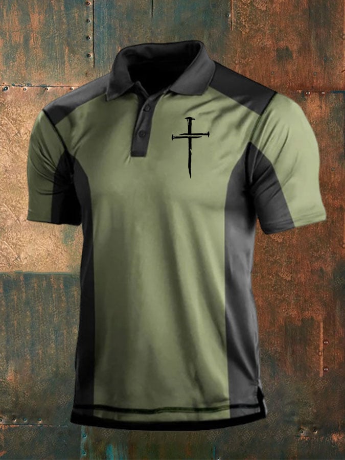 Men's Cross Color Blocking Graphic Polo Shirt