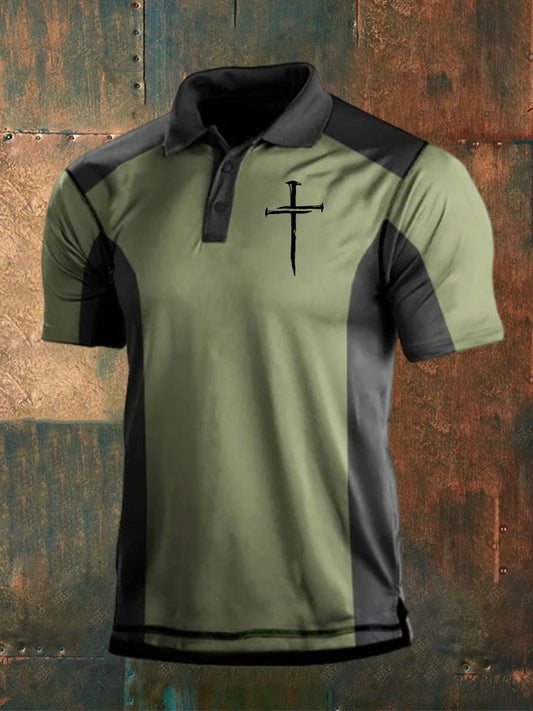 Men's Cross Color Blocking Graphic Polo Shirt