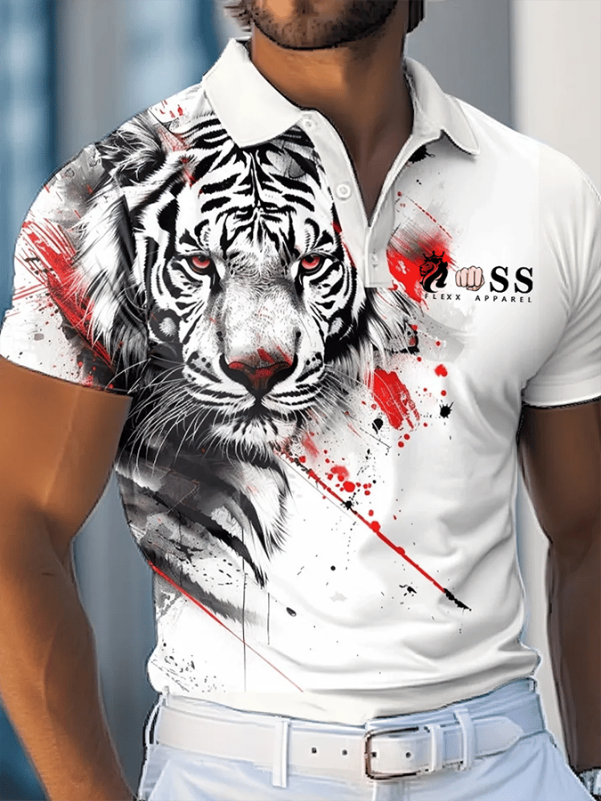 Men's Retro Letter Design Business Contrast Lapel Short-Sleeved Polo Shirt