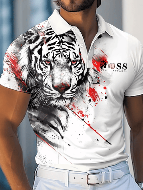 Men's Retro Letter Design Business Contrast Lapel Short-Sleeved Polo Shirt