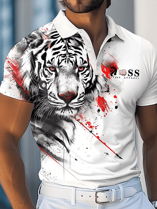 Men's Retro Letter Design Business Contrast Lapel Short-Sleeved Polo Shirt