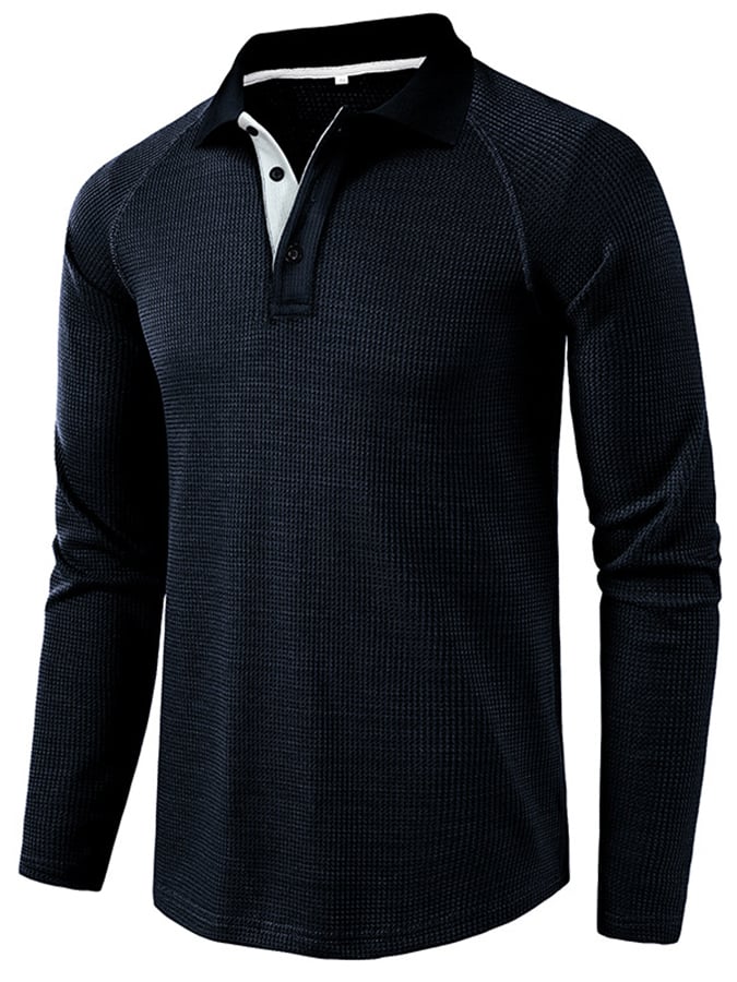 Athletic Casual Waffle Long Sleeve Half Button Polo Shirt