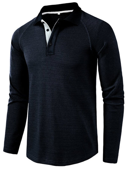 Athletic Casual Waffle Long Sleeve Half Button Polo Shirt
