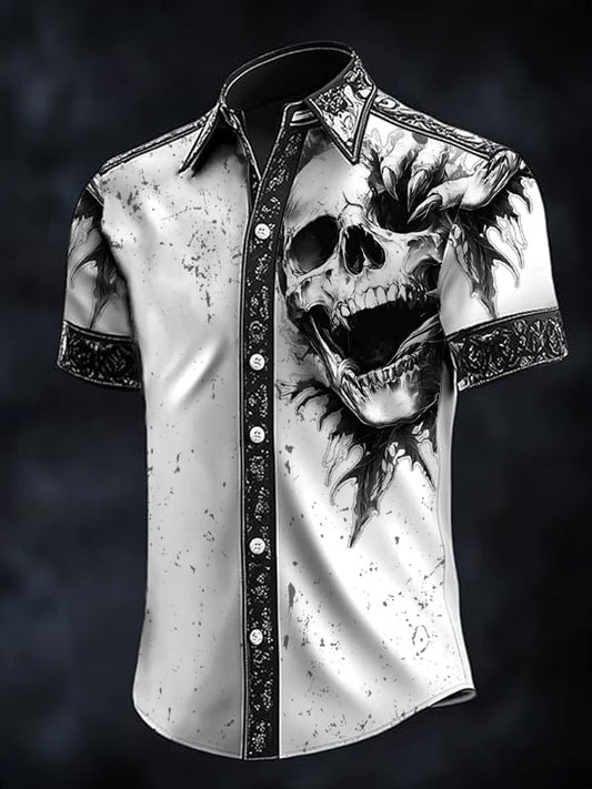 Men's Retro Western Print Short Sleeve Shirt