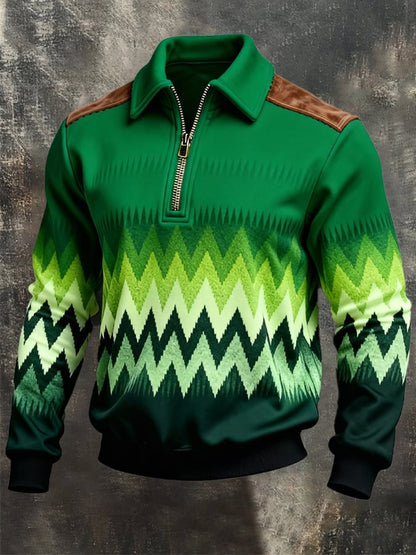 Men's St. Patrick's Day Printed Color-Block Zip-Up Hoodie