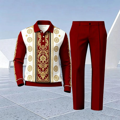 Men's Printed Polo Shirt and Pants Set