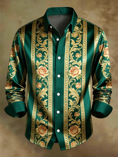 Men's Retro Business Color Block Striped Pattern Long-Sleeve Shirt