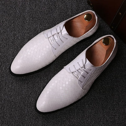Men's Business Casual Pointed Toe Patchwork Plaid Faux Leather Shoes