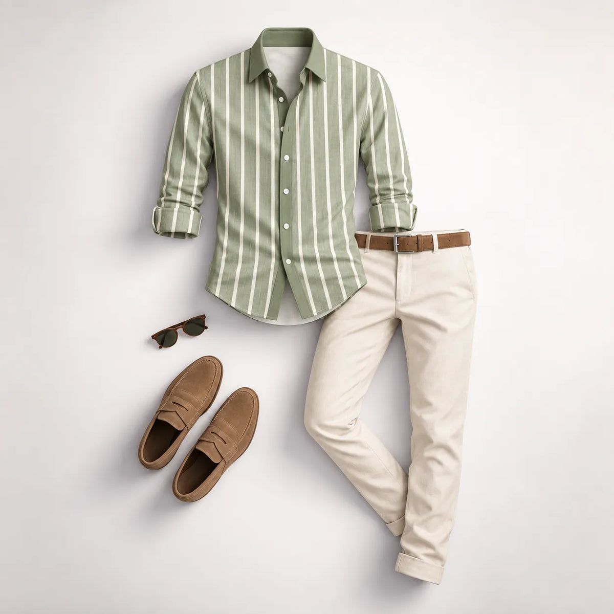 Men's Striped Long-Sleeve Shirt and Pants Set
