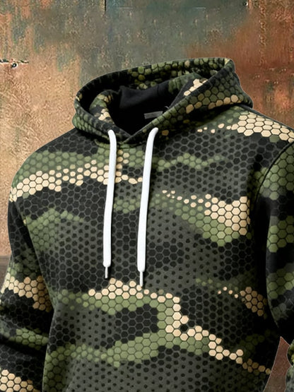 Men's Retro Distressed Color Block Camouflage Print Casual Long Sleeve Sweatshirt