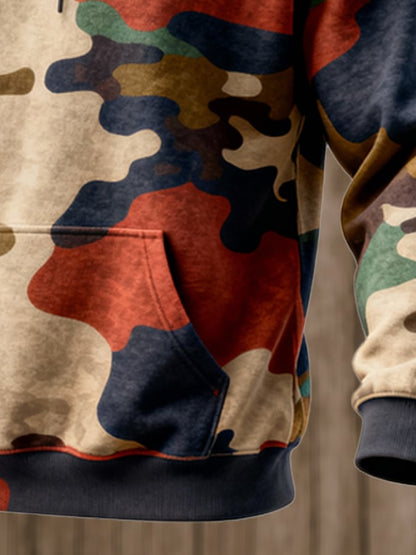 Men's Retro Distressed Color Block Print Casual Long Sleeve Sweatshirt