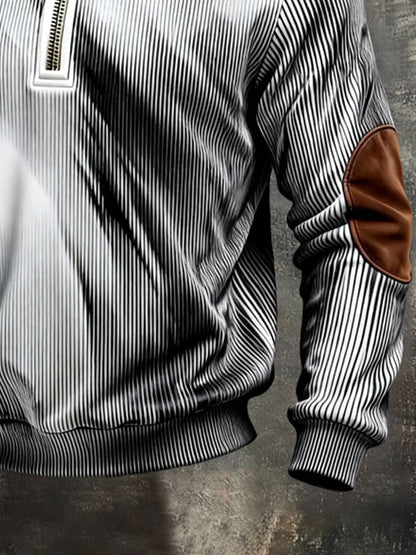 Men's Retro Color Block Print Color-Blocked Zip-Up Sweatshirt