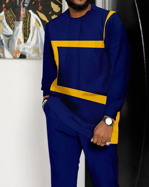 Men's Colorblock Print Long Sleeve Sports Walking Suit -311