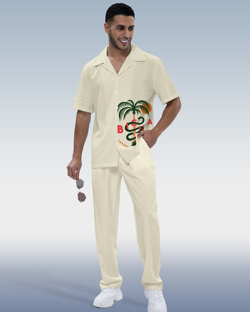 Rianmond Men's Casual Printed Short Sleeve Shirt Walking Set 387