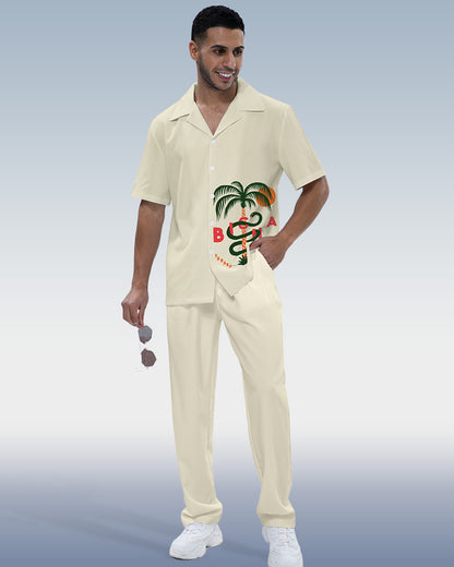 Rianmond Men's Casual Printed Short Sleeve Shirt Walking Set 387