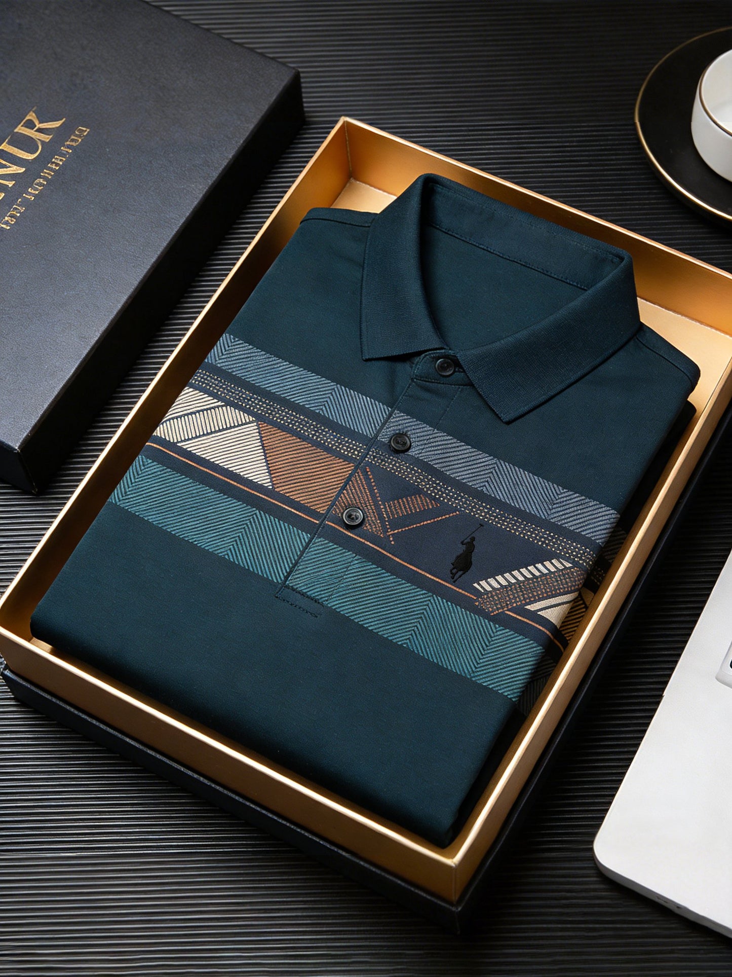 Men's Business Style Print Short Sleeved Polo Shirt