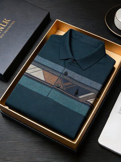 Men's Business Style Print Short Sleeved Polo Shirt