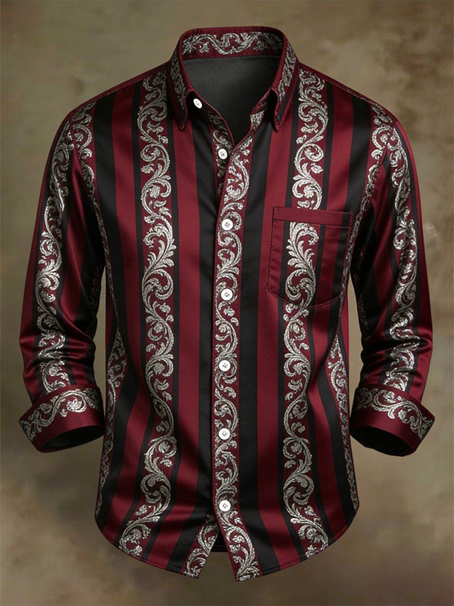 Men's Retro Business Casual Baroque Striped Long-Sleeved Shirt