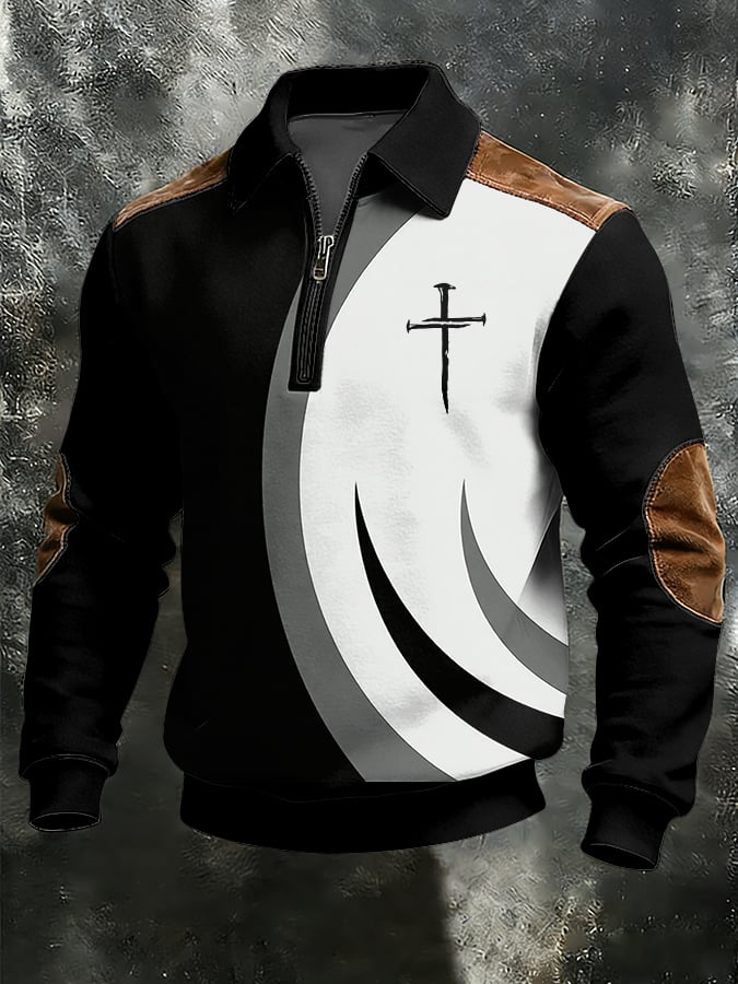 Men's Vintage Faith Design Print Casual Zipper Sweatshirt-Fast Shipping