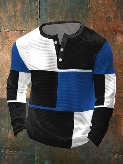 Men's Casual Contrast Waffle Henley
