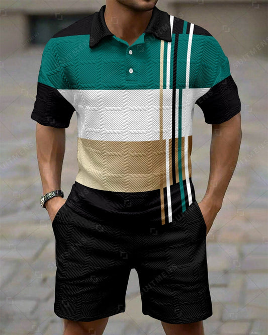 Men's Colorblock Simple Texture Summer Polo Shirt Set 259
