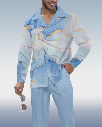 Men's Gradient Print Long Sleeve Shirt Walking Suit 467