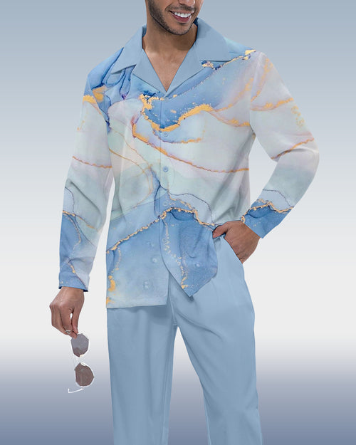 Men's Gradient Print Long Sleeve Shirt Walking Suit 467