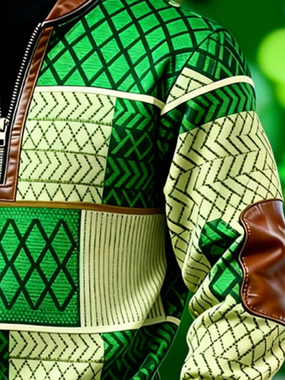 (Detachable Shamrock Brooch Included) Men's Casual St. Patrick's Day Color-Block Half-Zip Stand-Collar Long-Sleeved Sweatshirt
