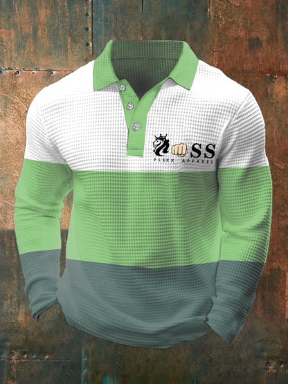 Men's Business Casual Contrast Waffle Polo Top