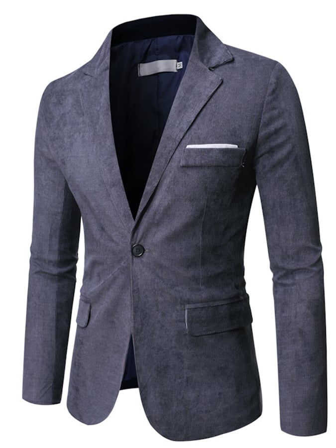 Men's Business Casual Fit One Button Corduroy Blazer