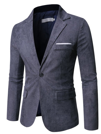 Men's Business Casual Fit One Button Corduroy Blazer