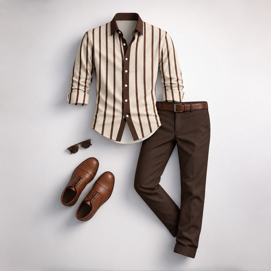 Men's Striped Long-Sleeve Shirt and Pants Set