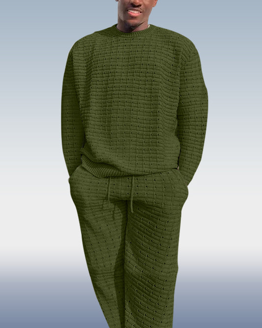 Suitmens Men's Dark green Casual Knit Two-Piece Set