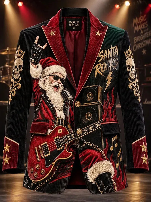 Men's 'rock 'n' Roll Santa' Print Casual Blazer