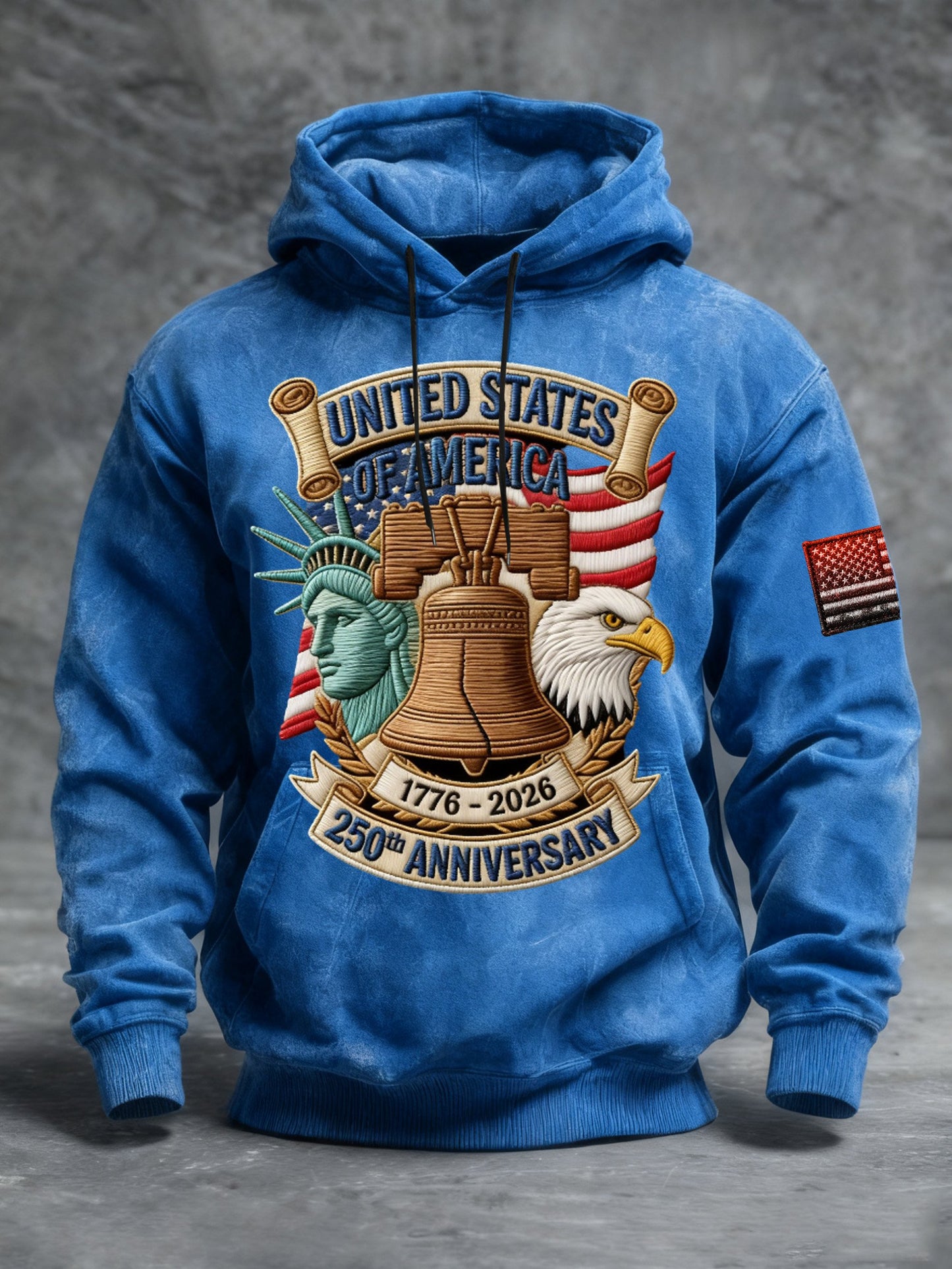 Men's Vintage American Flag Print Hooded Sweatshirt