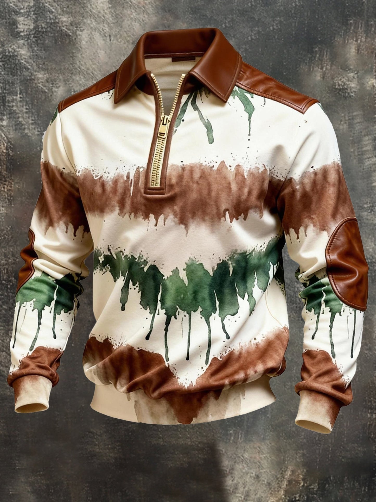 Men's Vintage Color-Block Printed Zip-Up Hoodie