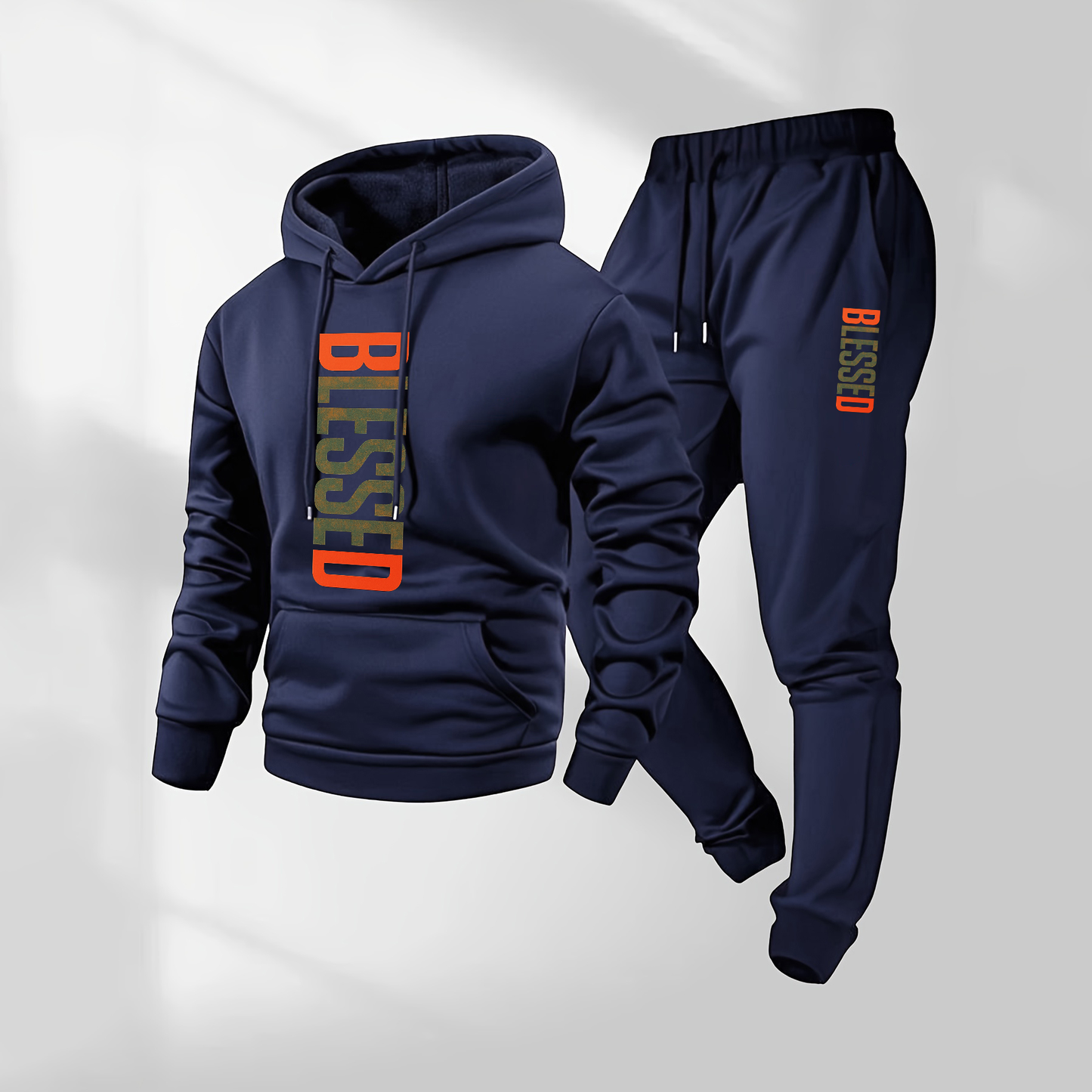 Men's Blessed Camouflage Pattern Print Hoodie and Drawstring Sweatpants Set