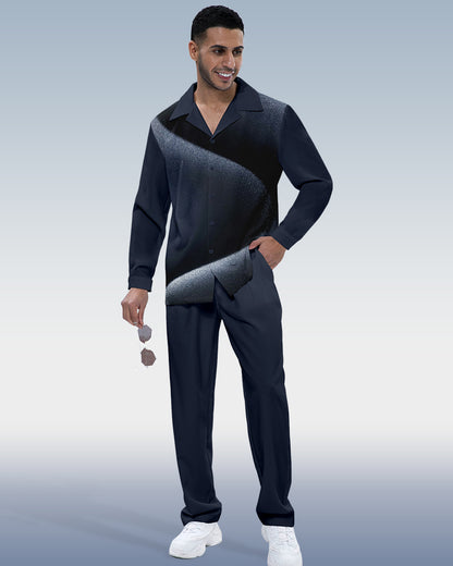 Men's Gradient Print Long Sleeve Shirt Walking Suit 317
