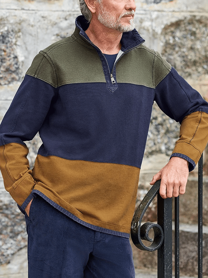 Men's Western Vintage Striped Stand Collar Zipper Sweatshirt