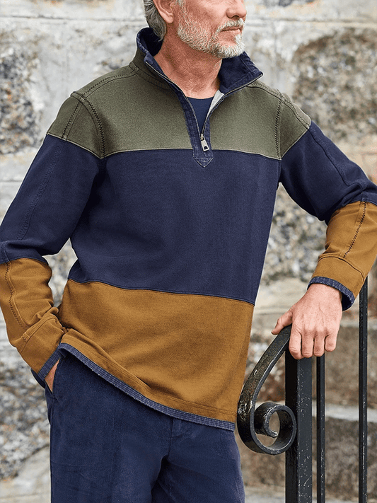 Men's Western Vintage Striped Stand Collar Zipper Sweatshirt
