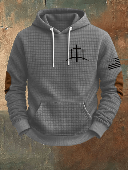 Men's Faith Print Checkered Fabric Hooded Sweatshirt