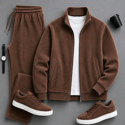 Men's Solid-Color Zipper Hoodie and Pants Set