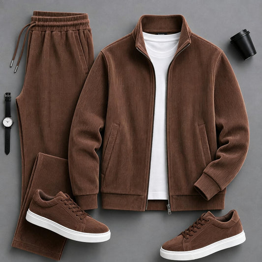 Men's Solid-Color Zipper Hoodie and Pants Set