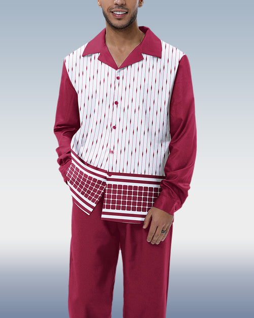 Suitmens Men's Burgundy Abstract Print 2-Piece Long Sleeve Suit 002