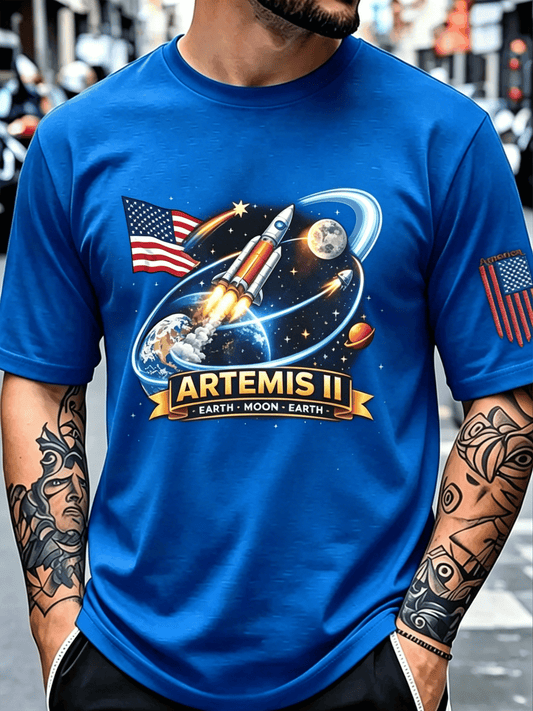 Men's Artemis II Moon Mission Themed Trendy T-Shirt for Space Enthusiasts
