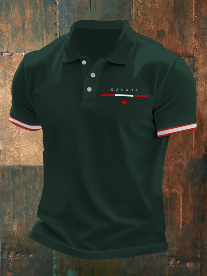 Men's Canadian Flag Print Polo Shirt
