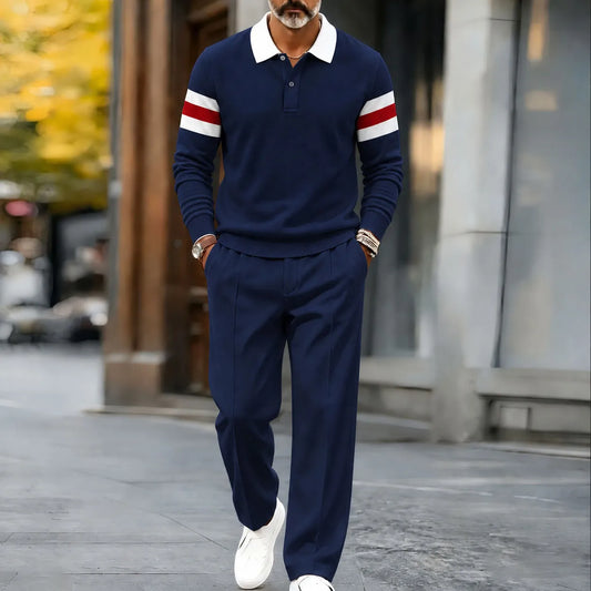 Men's Printed Polo Shirt and Pants Set