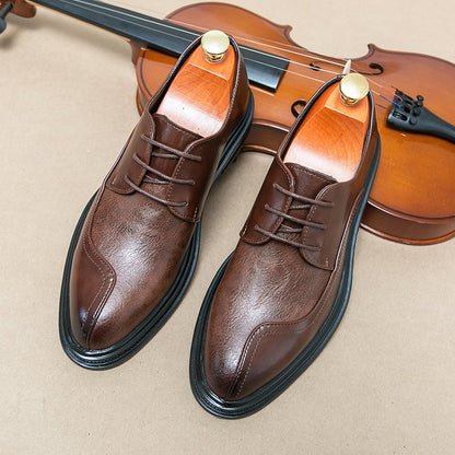 Mens Plaid Casual Fashion Patchwork Lace-Up Leather Shoes